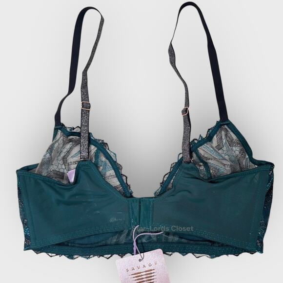 Savage X Fenty Shining Star Embroidered Unlined Demi Bra | 32D | Blue Festival - Picture 9 of 10